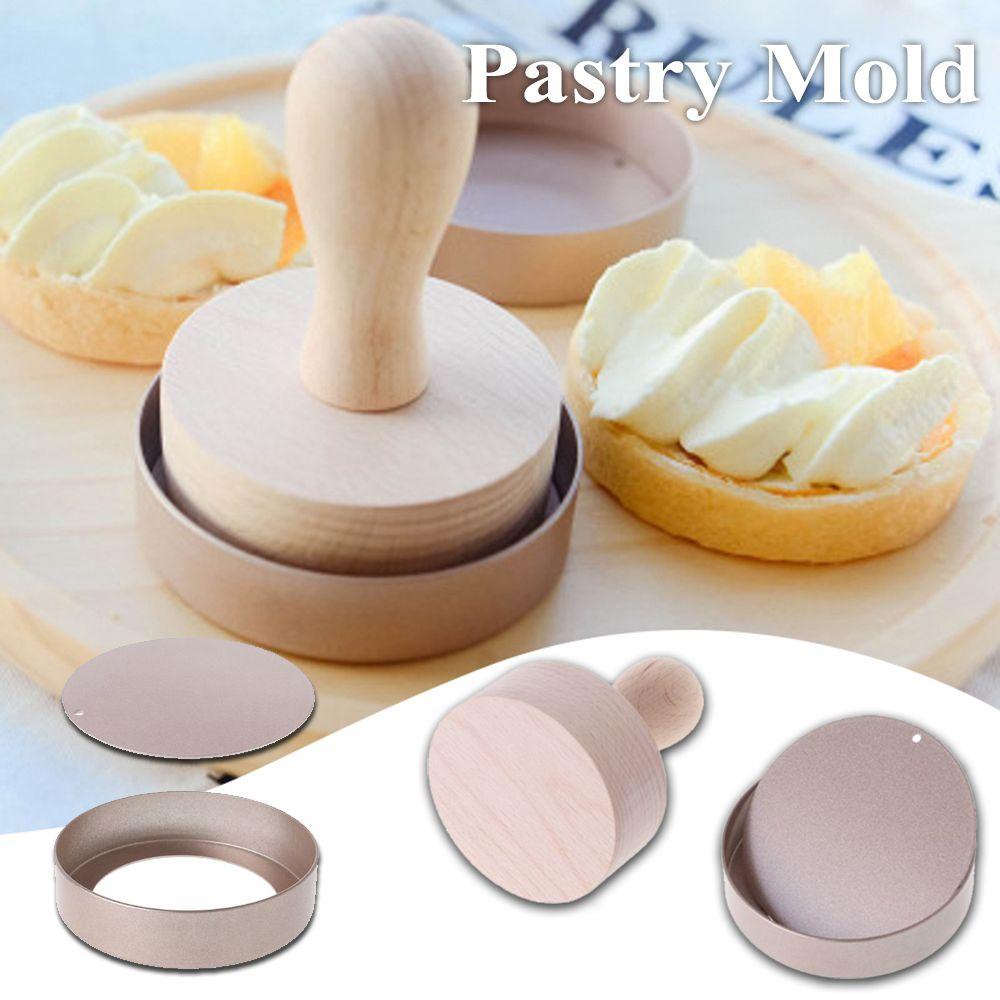 Khuôn Làm Bánh Tart Mini Bằng Hợp Kim Nhôm Với Tay Cầm Gỗ Tiện Dụng