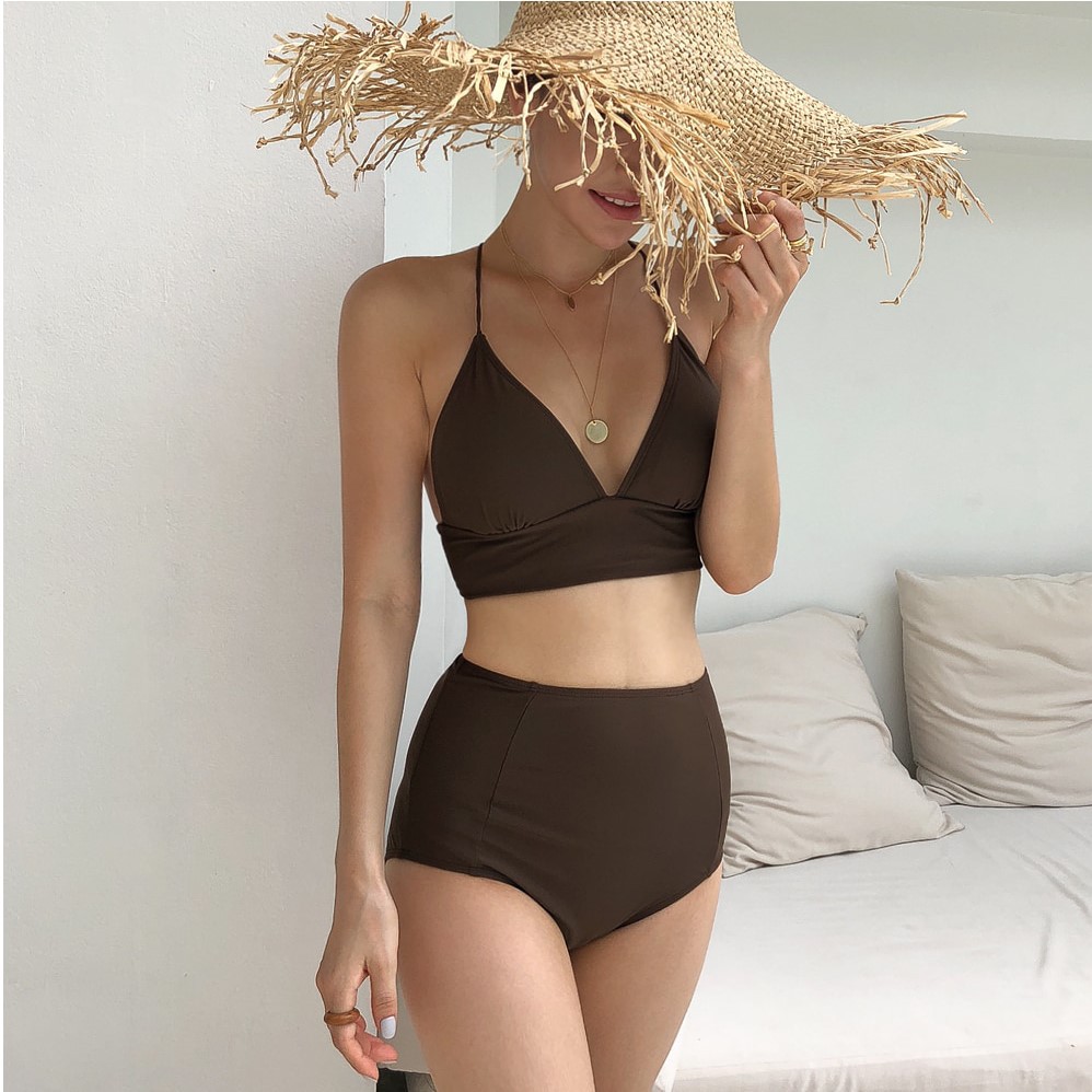 Bikini trơn basic cạp cao che khuyết điểm vòng bụng (Có lót ngực)