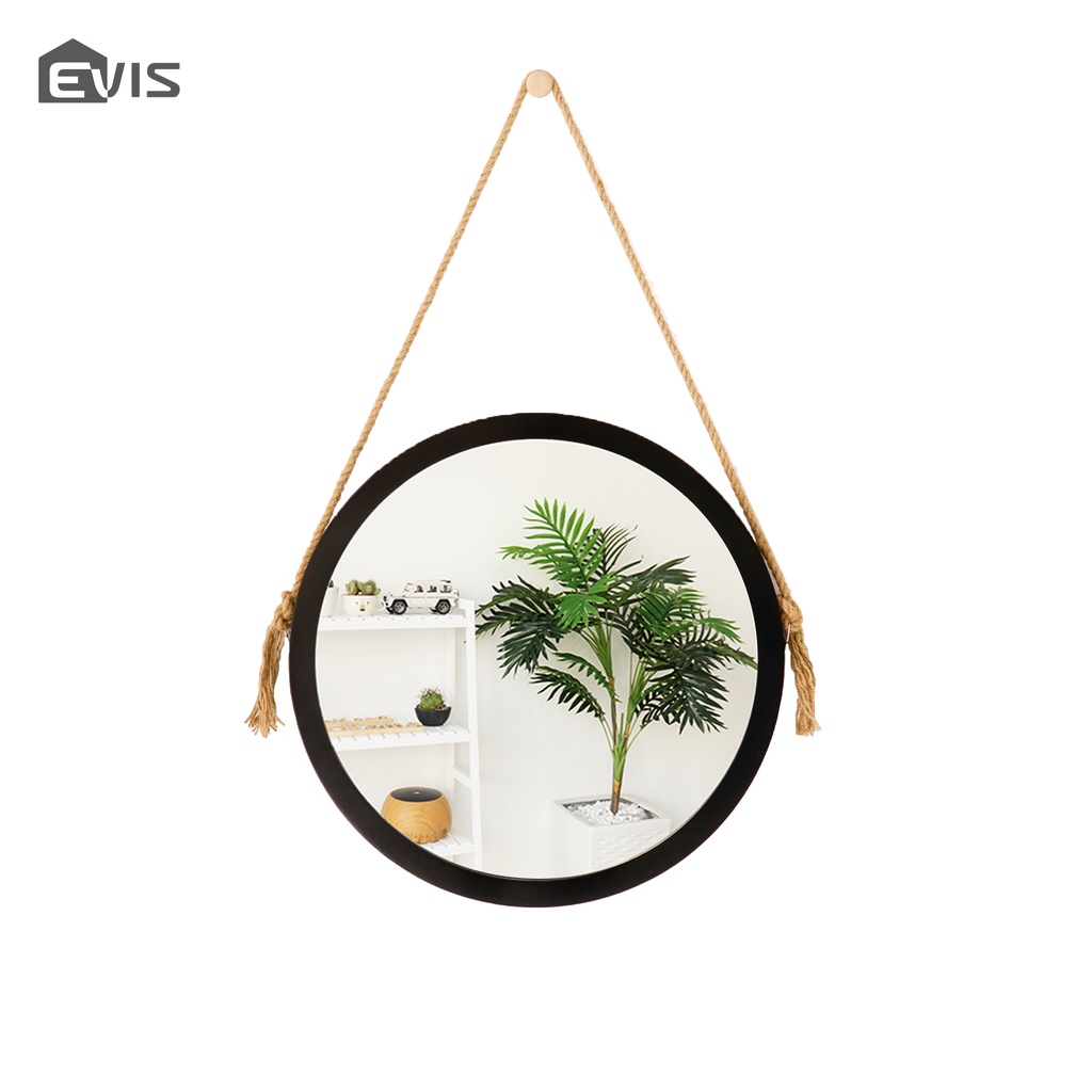 Gương Tròn Treo Tường Evis Home - Thiết Kế Dây Treo Sang Trọng - Đường Kính 50cm - Màu Đen