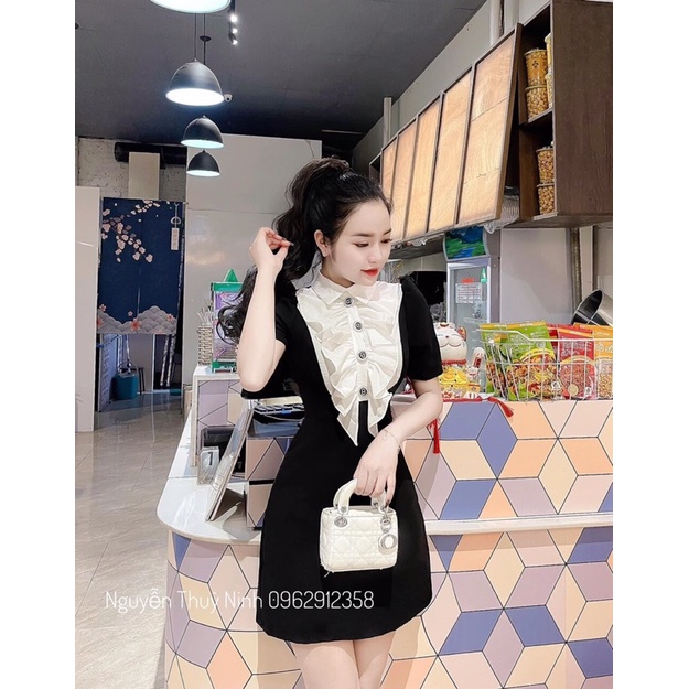 VÁY PHỐI CỔ BÈO 2 MÀU