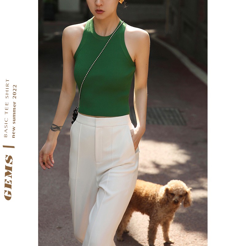 Áo croptop ba lỗ nữ sát nách, áo body ôm ngực siêu xinh chất cotton borip xanh lá đậm( dưới 52kg)
