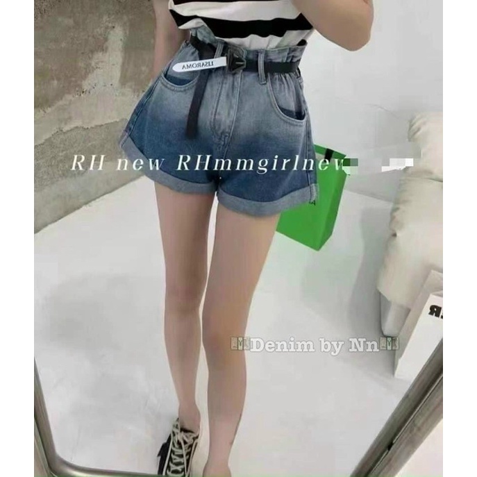 QNU213 - QUẦN SOOC JEANS LOANG NỮ GẤP GẤU XANH ĐEN