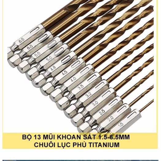 Bộ 13 mũi khoan sắt, gỗ chuôi lục giác