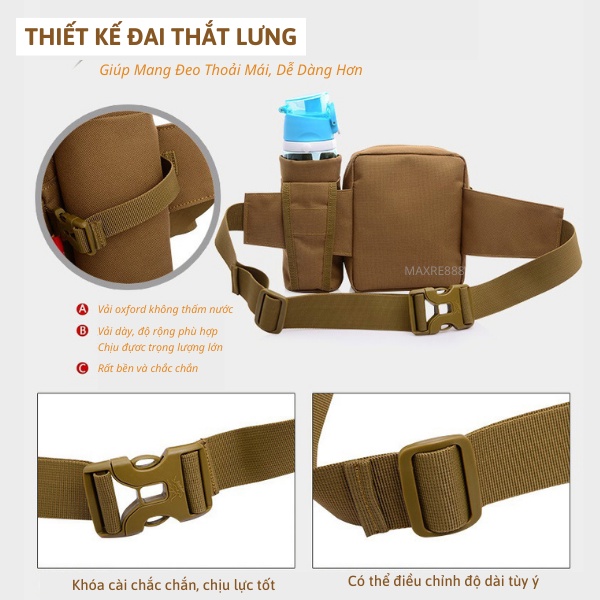 Túi Đeo Hông Đi Phượt Dã Ngoại Kèm Chai Nước Tiện Dụng Chất Liệu Vải Bố Bền Đẹp Chống Thấm