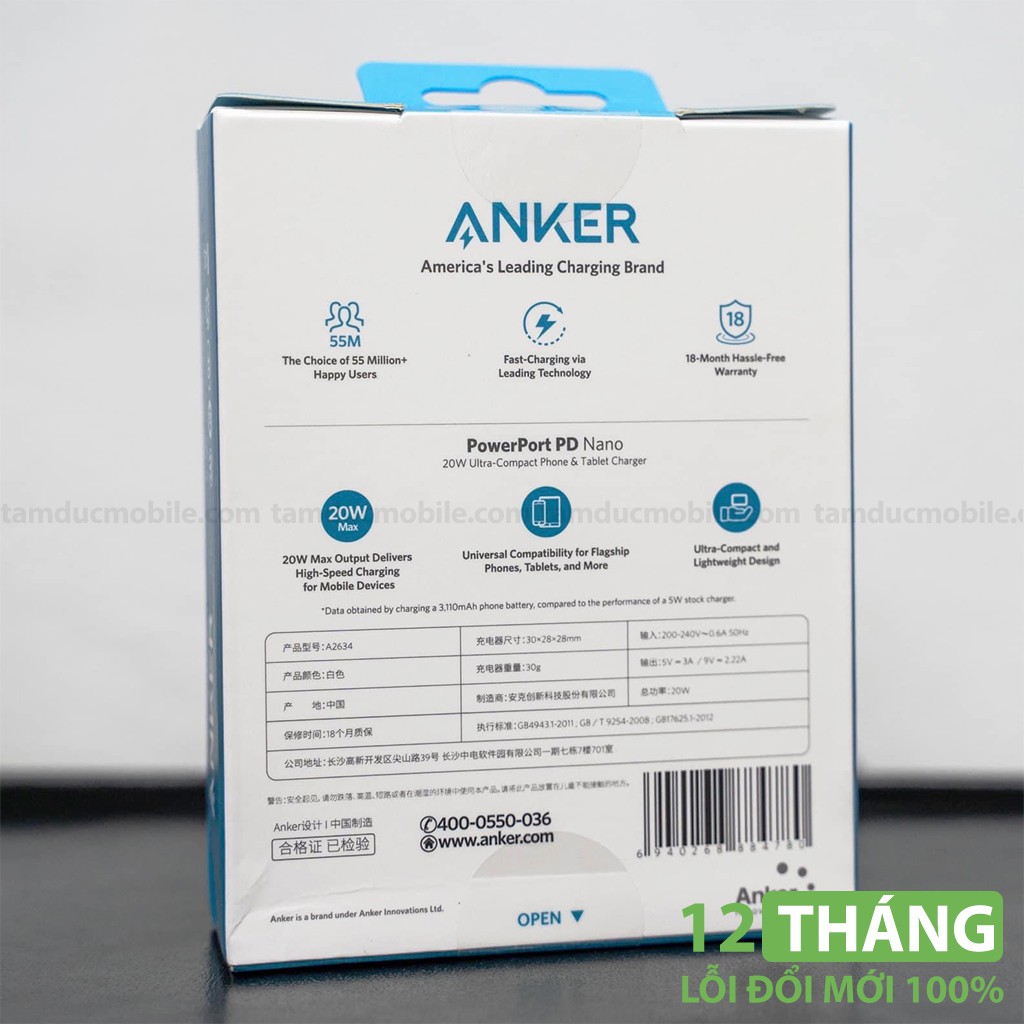 Củ Cốc Sạc Anker III Nano 20W PD A2633 Sạc Nhanh Cho iPhone