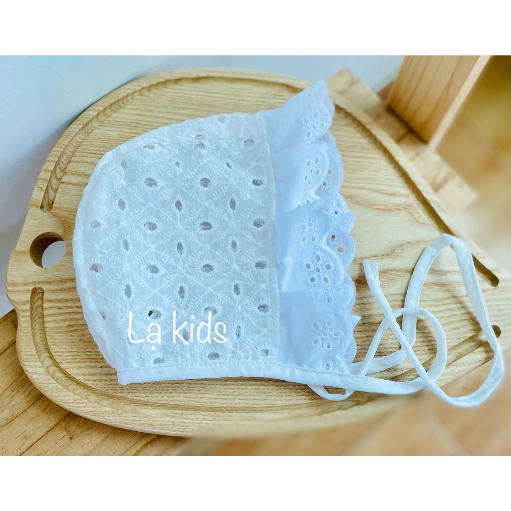 Mũ bonnet thô thêu cho bé,