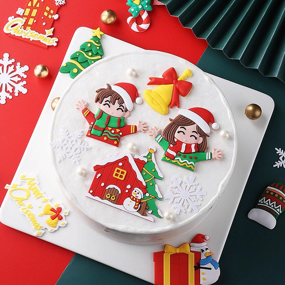 AUGUSTINA Phụ Kiện Cắm Trang Trí Bánh Cupcake Chủ Đề Giáng Sinh Năm Mới Dễ Thương