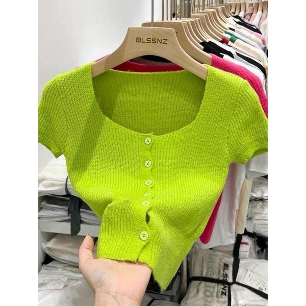 ÁO LEN CÚC CỔ VUÔNG TAY CỘC MS10028