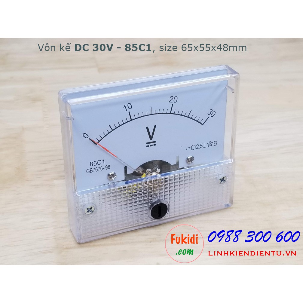 Vôn kế kim đo dòng điện DC kích thước 65x55x48mm, màu trắng