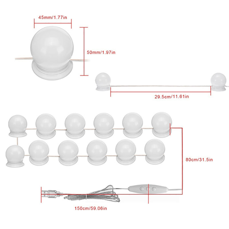 4/6/10 Đèn led usb gắn gương trang điểm phong cách Hollywood và phụ kiện