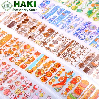 Sticker cute hoạt hình dễ thương HAKI, hình dán sticker dài trang trí sổ đáng yêu giá rẻ ST40