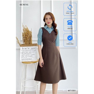 Đầm sơmi phối cổ tay xanh BEMINE MT1581NAU