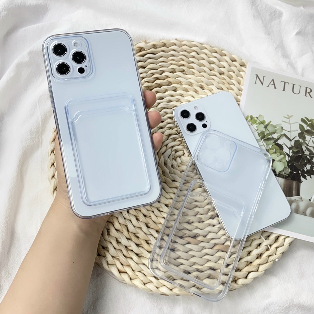 Ốp điện thoại trong suốt bảo vệ camera dạng ví có ngăn đựng thẻ cho iphone 6/6s đến 13 PROMAX