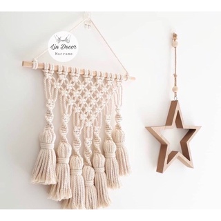 Macrame treo tường dây thừng se màu trắng kem trang trí phòng ngủ