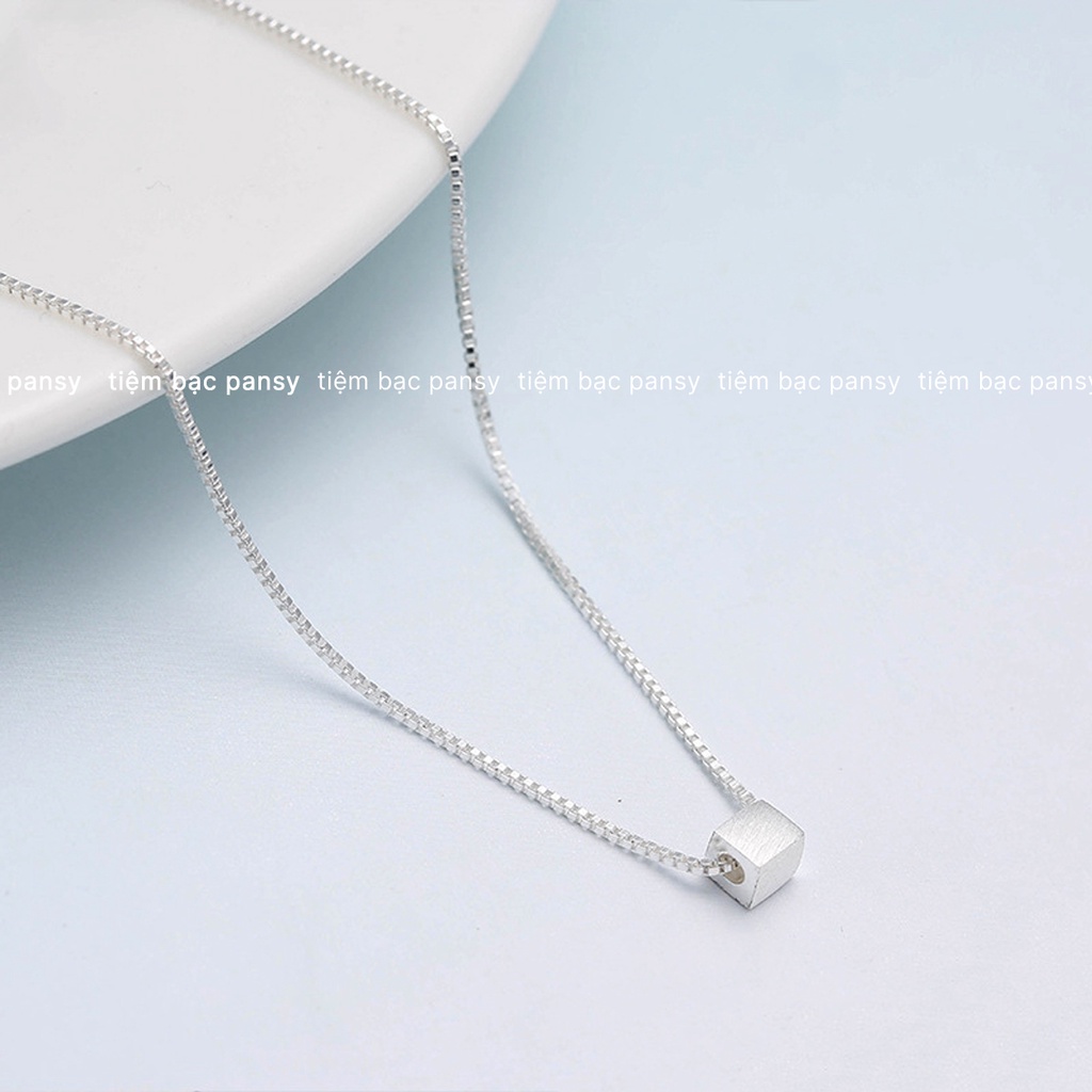 Dây chuyền bạc nữ PANSY hình khối vuông trendy - Vòng cổ mặt vuông nhỏ bằng bạc ta cao cấp