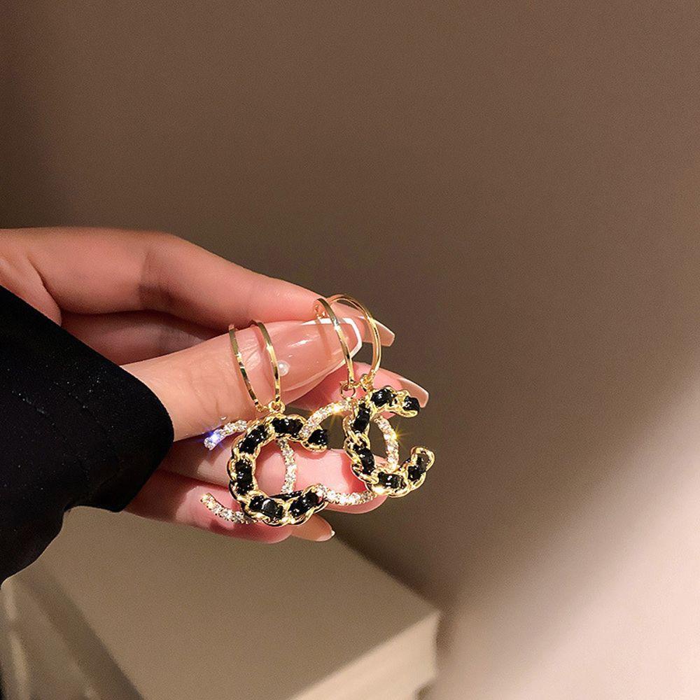 Khuyên Tai Dáng Dài Đính Đá Zircon Hình Chữ C Phong Cách Vintage Cho Nữ