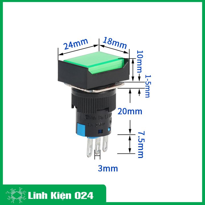 Nút nhấn đề chữ nhật 24VAC/220VAC LA16J-11D nhấn giữ có đèn