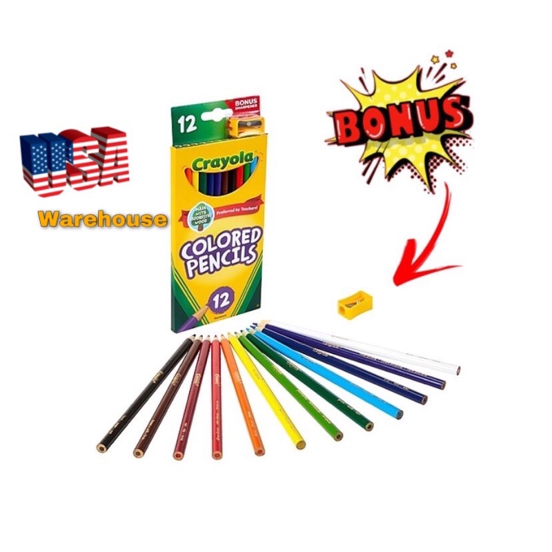 Set 12 bút chì màu Crayola USA 🇺🇸  (tặng kèm đồ chuốt chì)