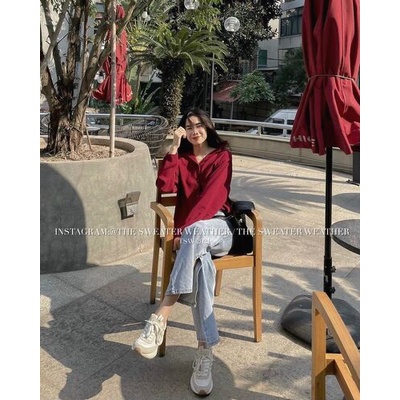 Áo sơ mi đũi vạt xẻ thụng Đỏ quyến rũ