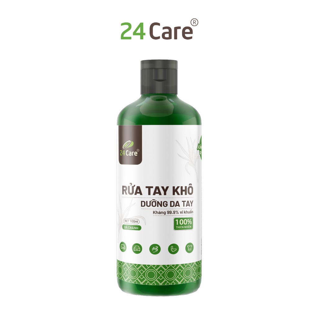 [DIỆT KHUẨN] Nước rửa tay khô tinh dầu Sả Chanh 24Care nguồn gốc thiên nhiên 100ML- diệt khuẩn 99,9%