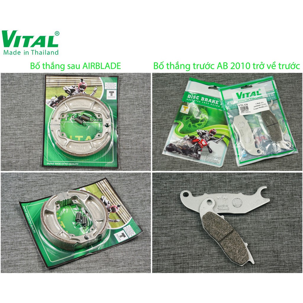 Bố thắng sau + trước AB, AIRBLADE, SCOOPY hiệu VITAL - Má phanh xe máy, bố thắng đĩa VITAL chính hãng Thái Lan