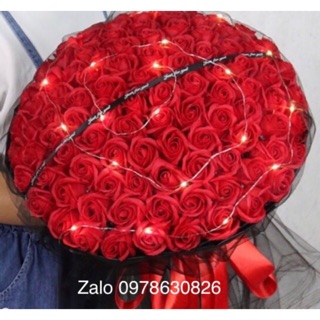 Hoa sáp thơm bó 50 bông 99 bông & đèn Led phủ ren. Ib chọn màu.