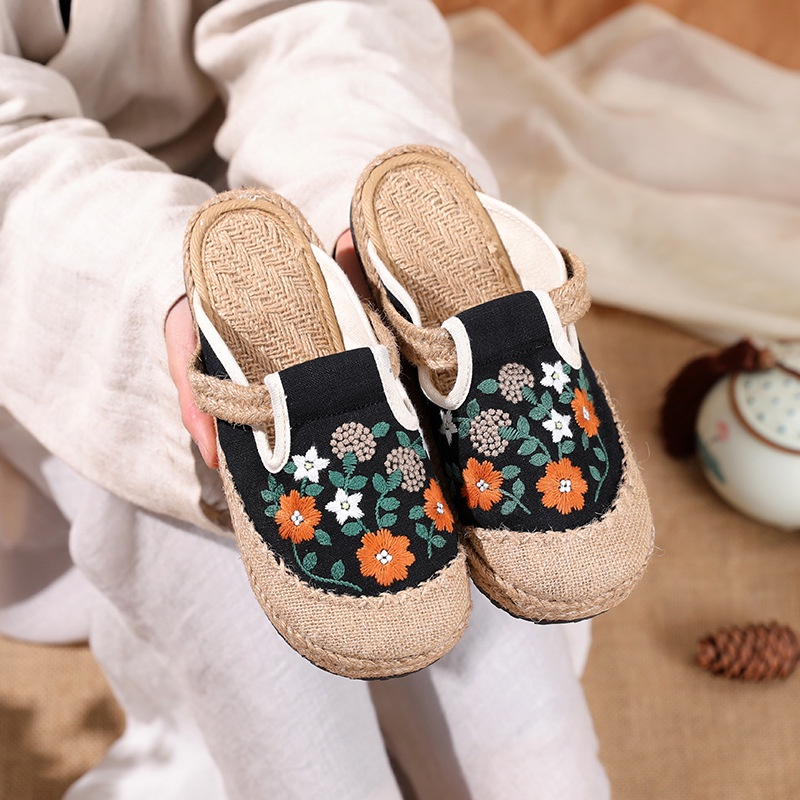 Giày Vải Lanh Thoáng Khí Thêu Họa Tiết Dân Tộc Phong Cách Mới Mùa Hè 2022 T-21 Cho Nữ A7