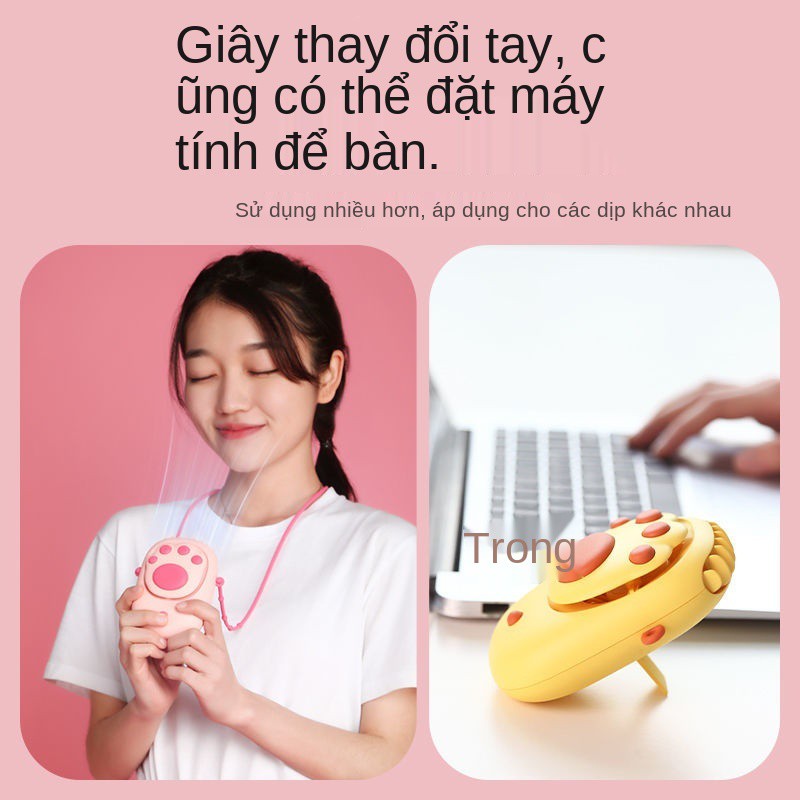 cô gái dễ thương vuốt mèo Quạt usb treo cổ máy tính để bàn cầm tay mini của học sinh- giữ im lặng và gió mạnh