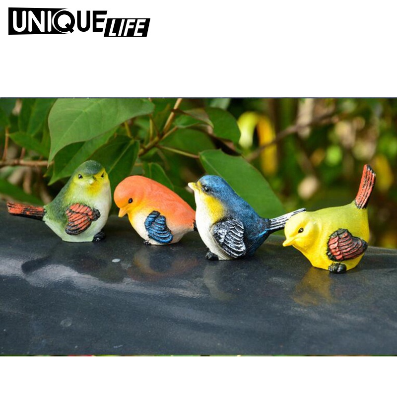 Set 4 Chú Chim Bằng Nhựa Resin Nhân Tạo Trang Trí Sân Vườn Yoyoyo01