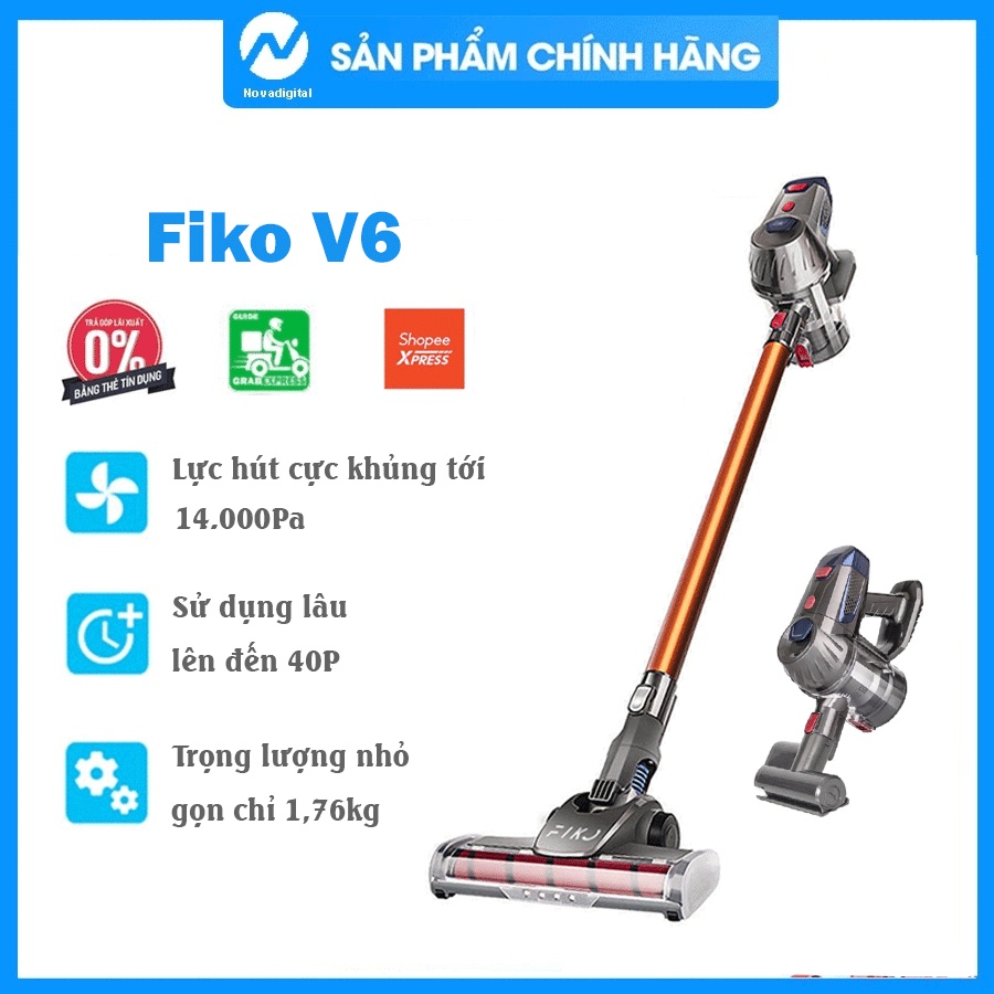 Máy hút bụi cầm tay không dây FIKO V6 - Đa năng cho gia đình, hút giường đệm nệm sofa xe hơi với lực hút mạnh
