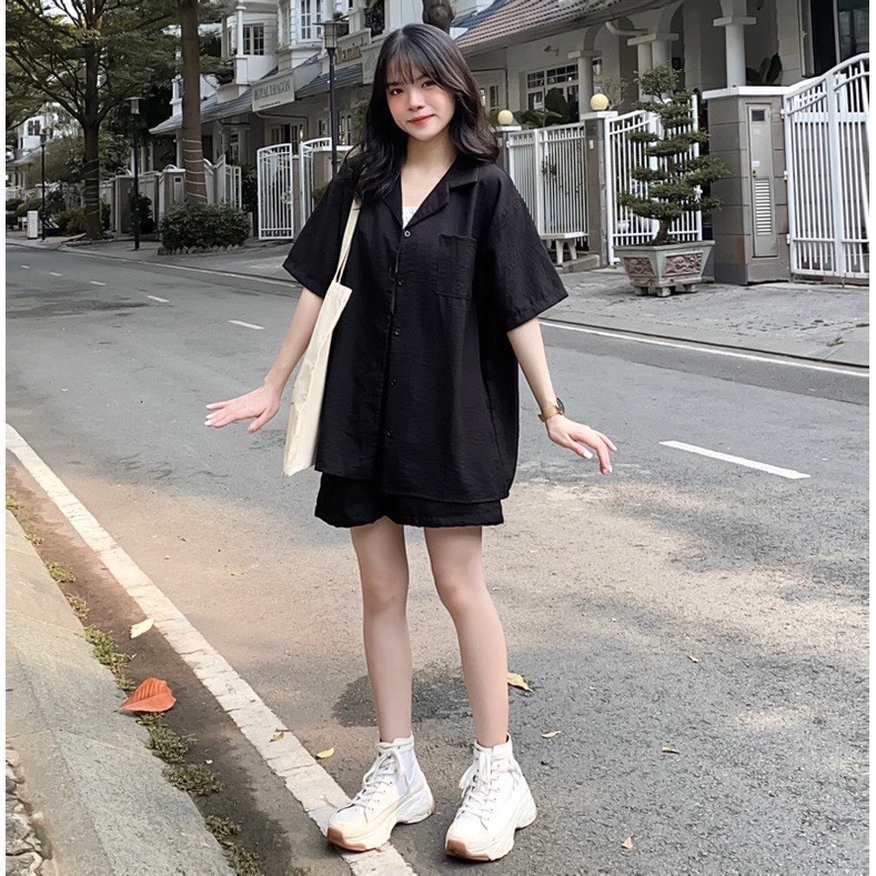 Set 3 món sơ mi đũi trơn basic mix áo 2 dây TH8734