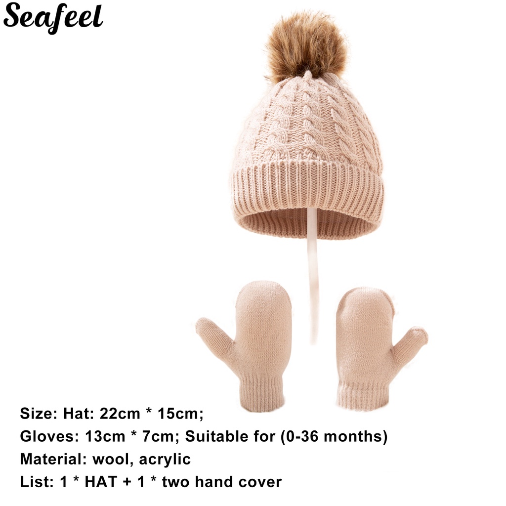 Set Mũ Len Kèm Găng Tay Giữ Ấm Siêu Co Giãn Dành Cho Bé