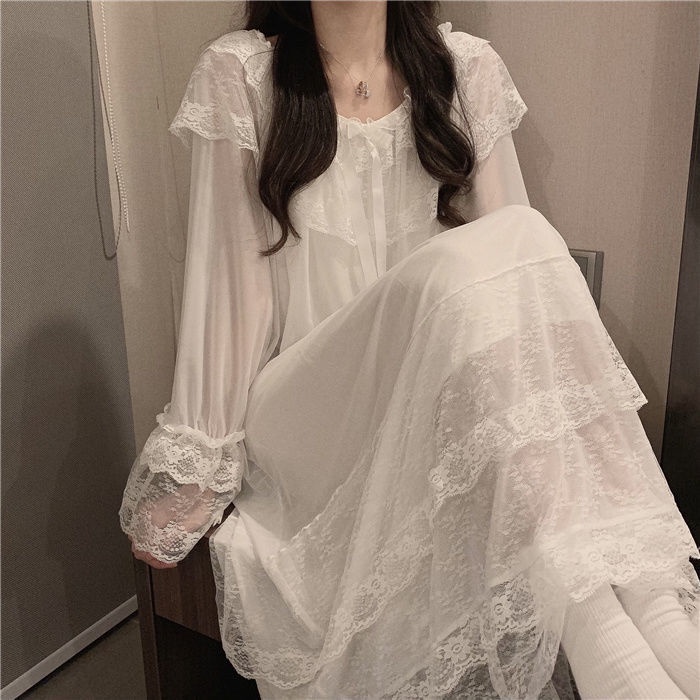 Đầm công chúa phối ren thiết kế tay dài thời trang xuân hè Nhật Bản ngọt ngào cho nữ