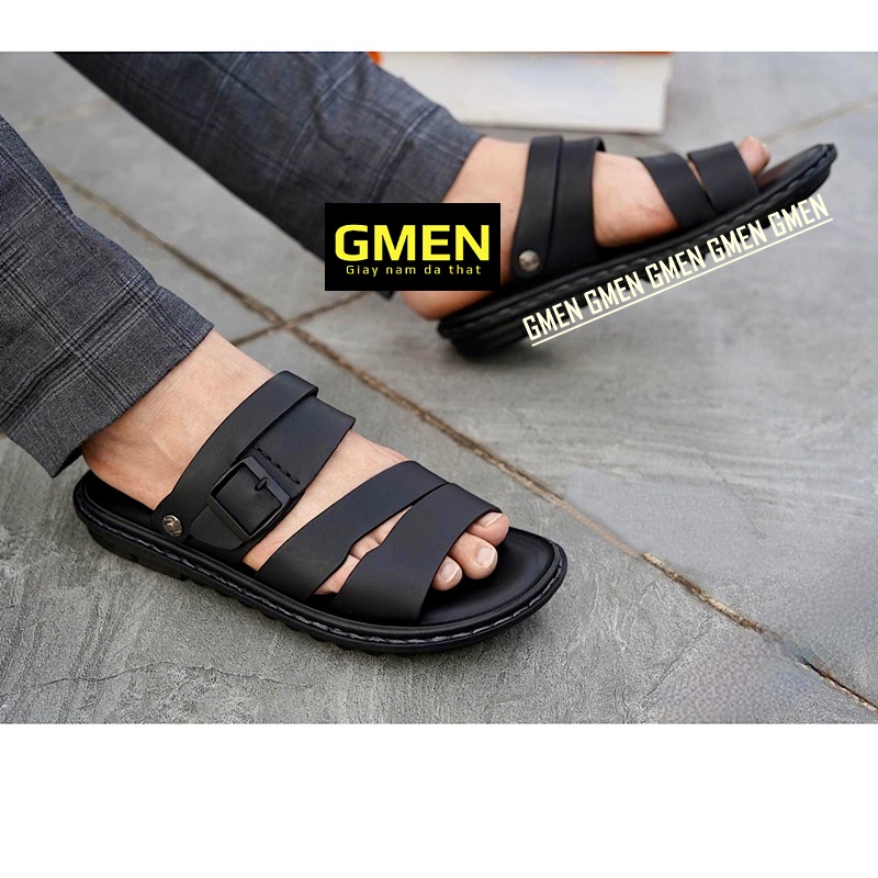 Dép quai hậu nam chất liệu da bò đế cao su đúc nguyên khối khâu chỉ dù bền bỉ GM909