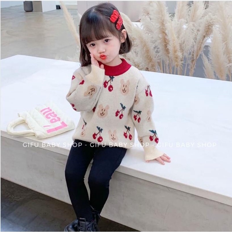 Áo len thỏ cho bé gái, áo len dày ấm vintage