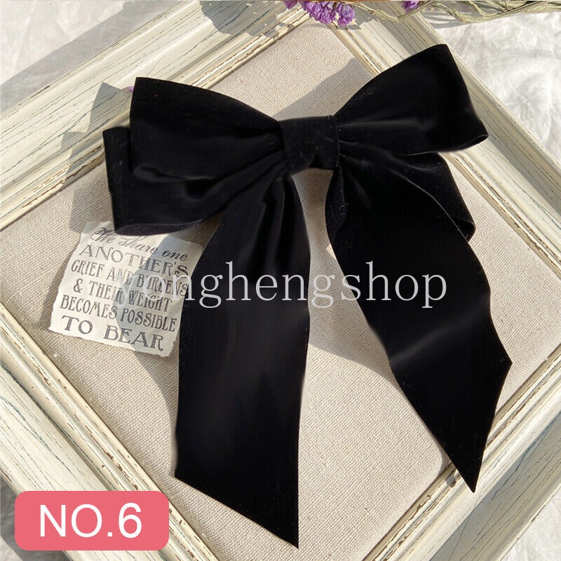 Kẹp Tóc Nơ Vải Nhung Màu Đỏ/Đen Vintage Dành Cho Nữ