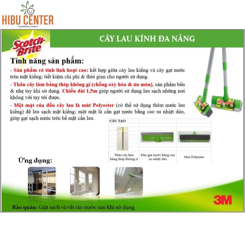 Cây Lau Kiếng Cao Cấp 3M Scotch Brite XA004495868 Hàng Chính Hãng - HIBUCENTER