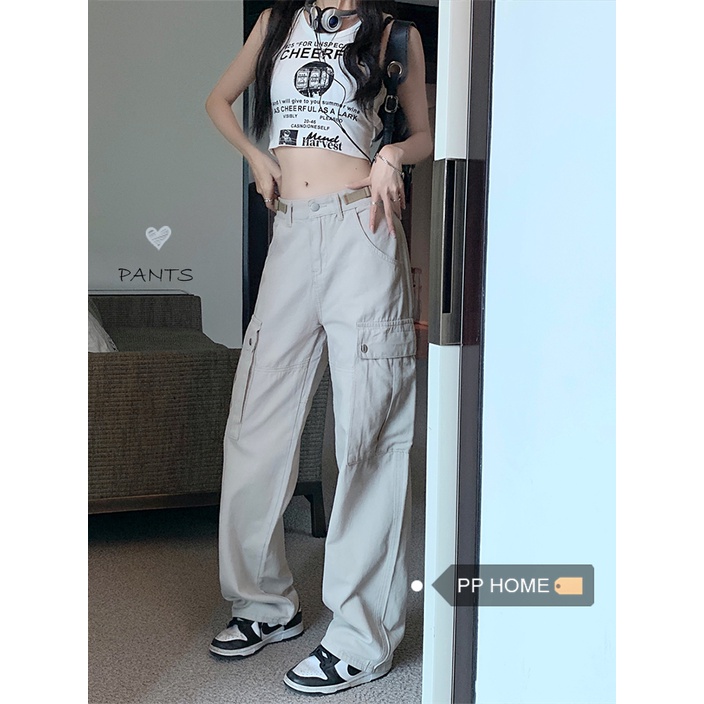 Quần Yếm Lưng Cao Ống Rộng Thời Trang Đường Phố Mỹ Cá Tính Cho Nữ