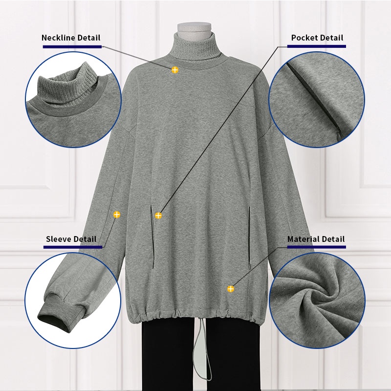 Áo sweater ZANZEA cổ cao tay màu dáng rộng màu trơn phối túi bên hông thời trang cho nữ