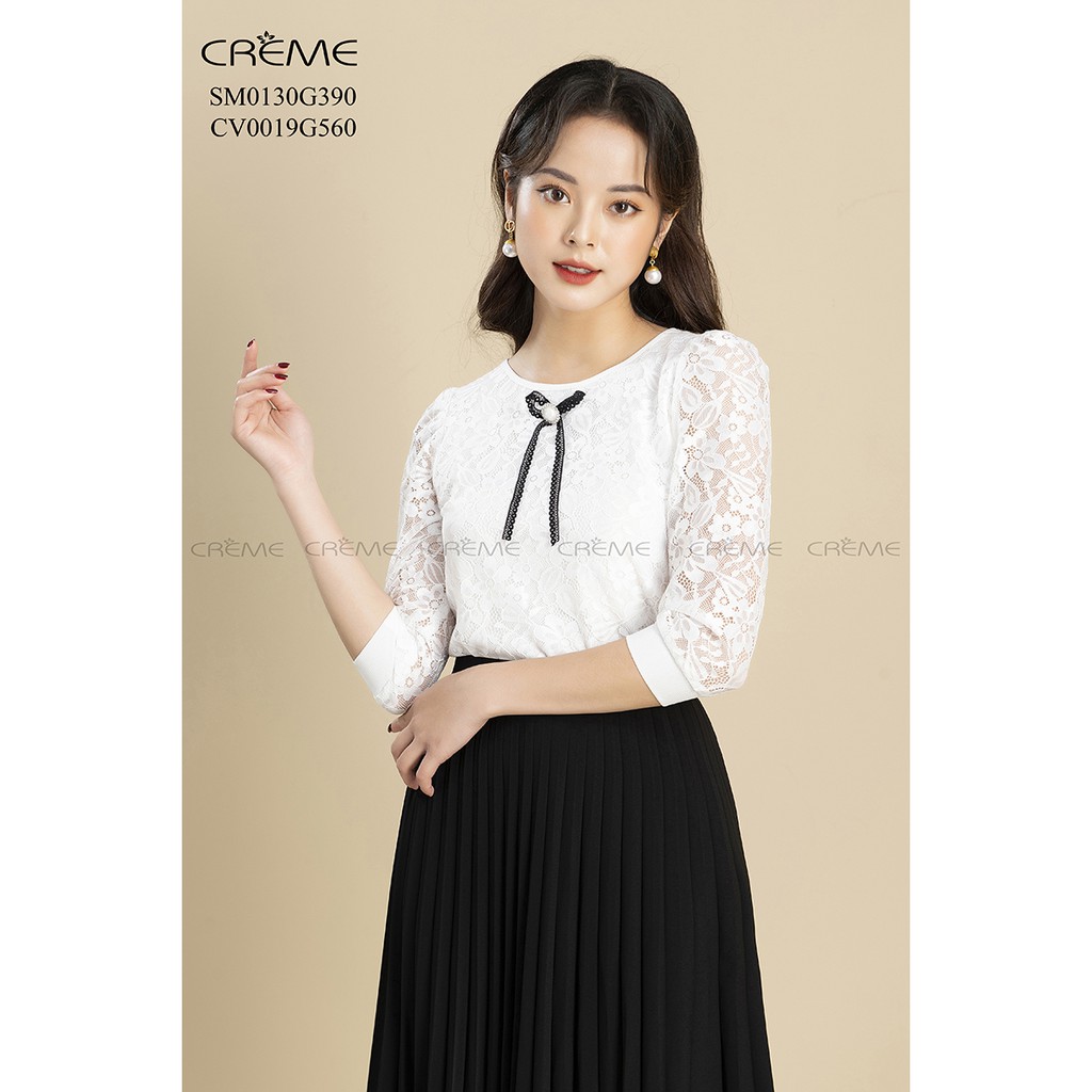 [Mã FASHIONMALLT4 giảm 15% đơn 150k] Áo sơ mi ren tay lỡ SM0130 CREME