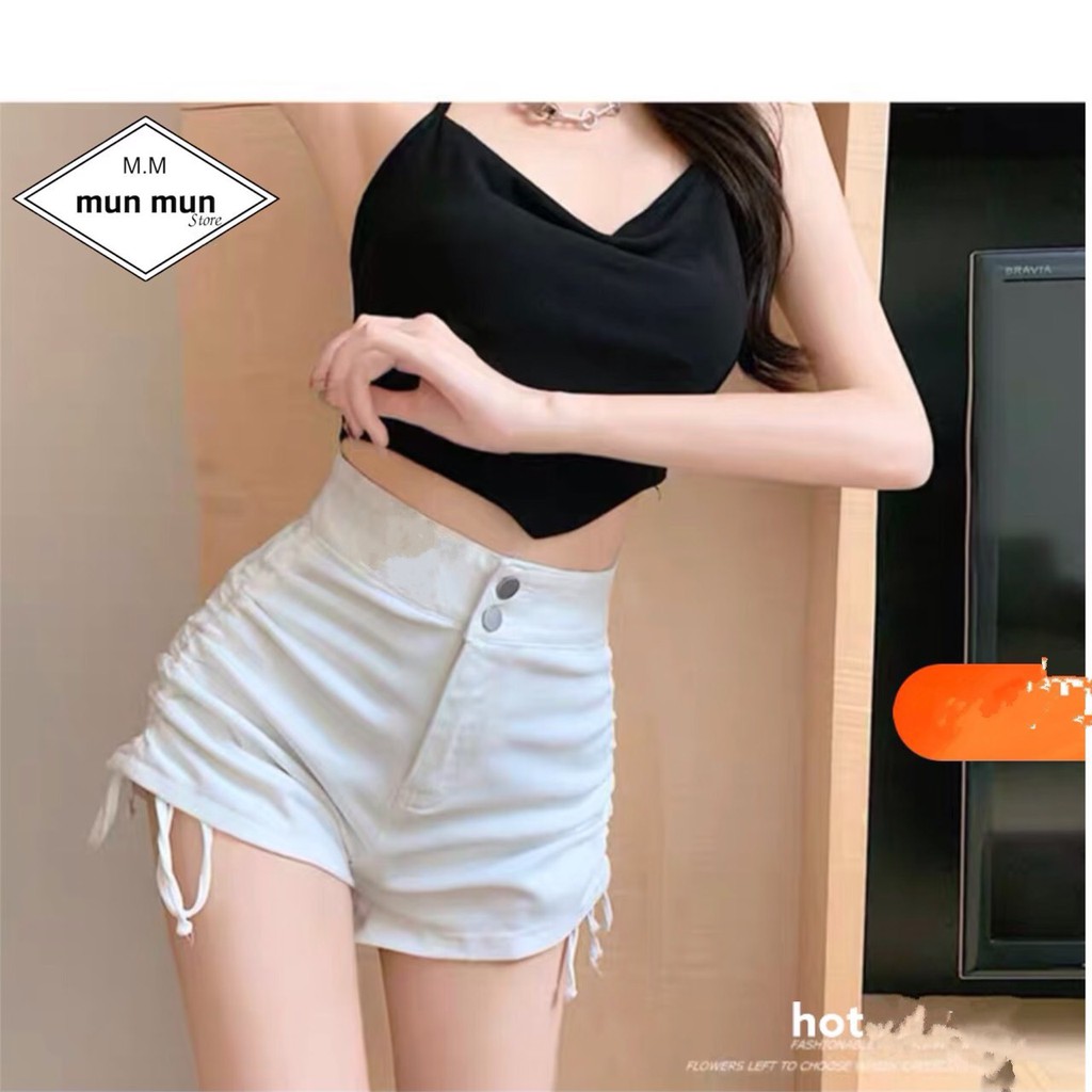 [𝗛𝗶̀𝗻𝗵 𝗧𝗵𝗮̣̂𝘁]Quần short  nữ lưng cao munmunstore  quần đùi chất kaki jean co giãn mềm mại 100