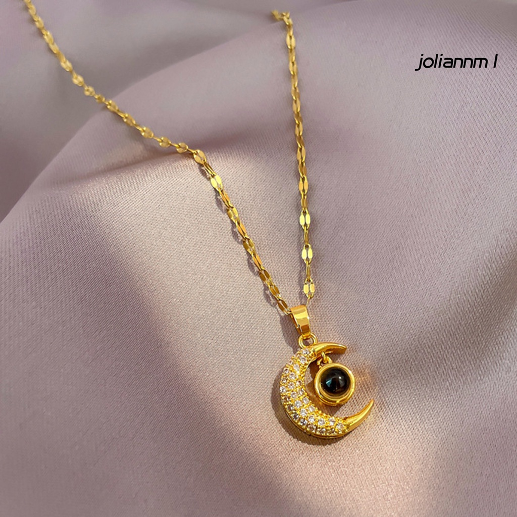 Vòng cổ Mặt Hình Mặt Trăng Bằng Thép Titan Đính Đá Tinh Tế Sáng Bóng Mặc Hàng Ngày