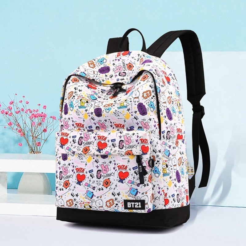 Ba Lô Canvas Họa Tiết Hoạt Hình BTS BT21 Nhiều Màu Sắc Thời Trang