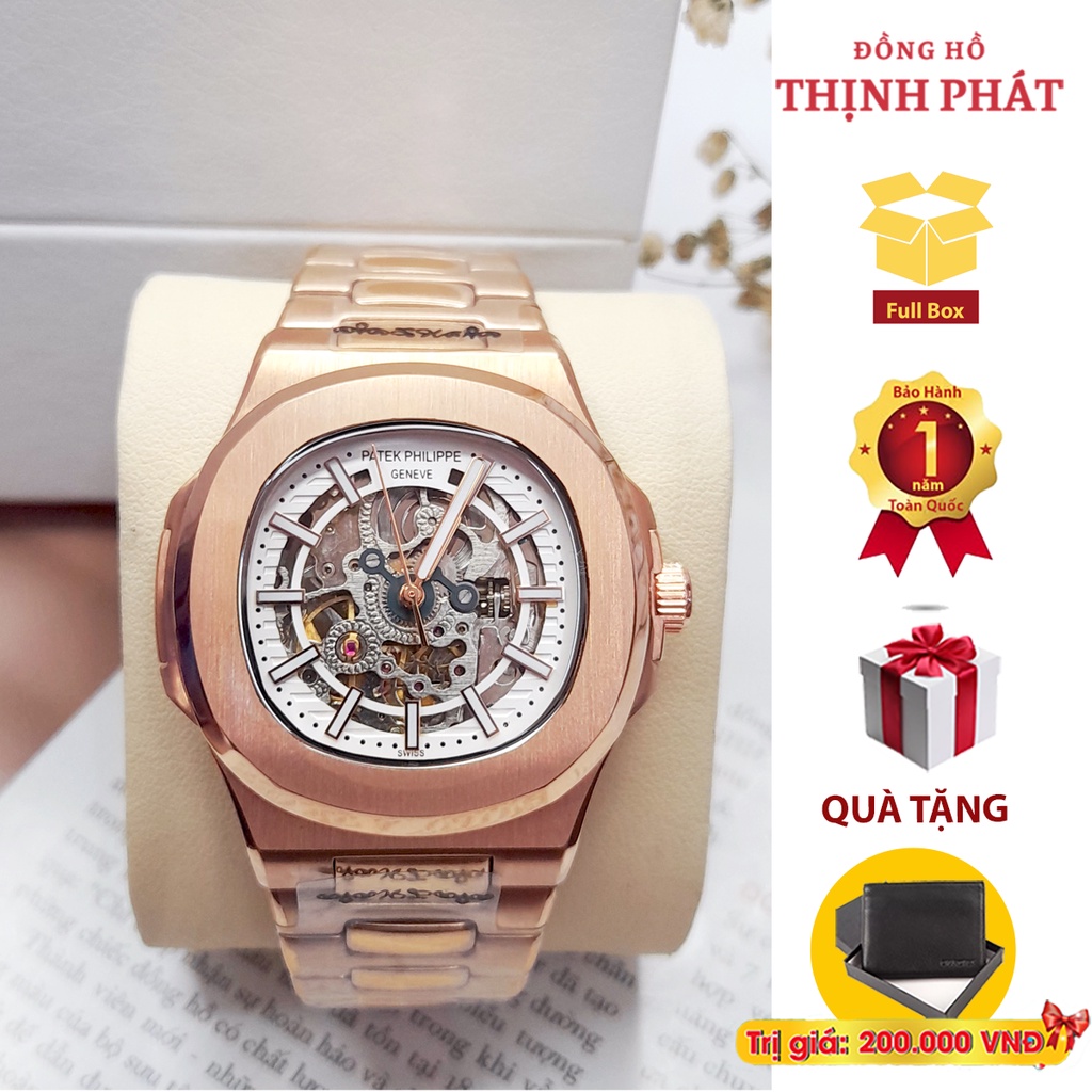 Đồng Hồ Nam P.atek Philippe Viền trơn - Máy Cơ Tư Động Automatic Nhật Lộ Máy Cao Cấp