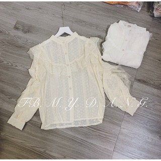 (Ảnh thật ) Áo sơmi cổ trụ tay pha voan