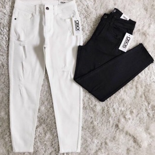 Quần jeans nử đen trắng tua lai