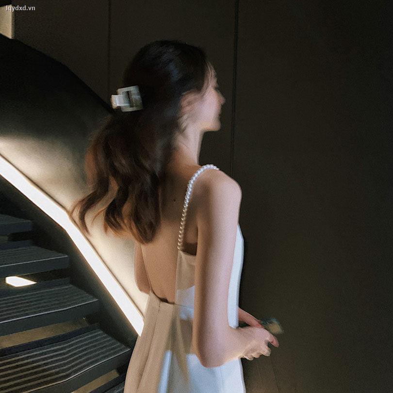 Đầm Xòe Hai Dây Đính Ngọc Trai Phong Cách Hàn Quốc 2021 Cho Nữ