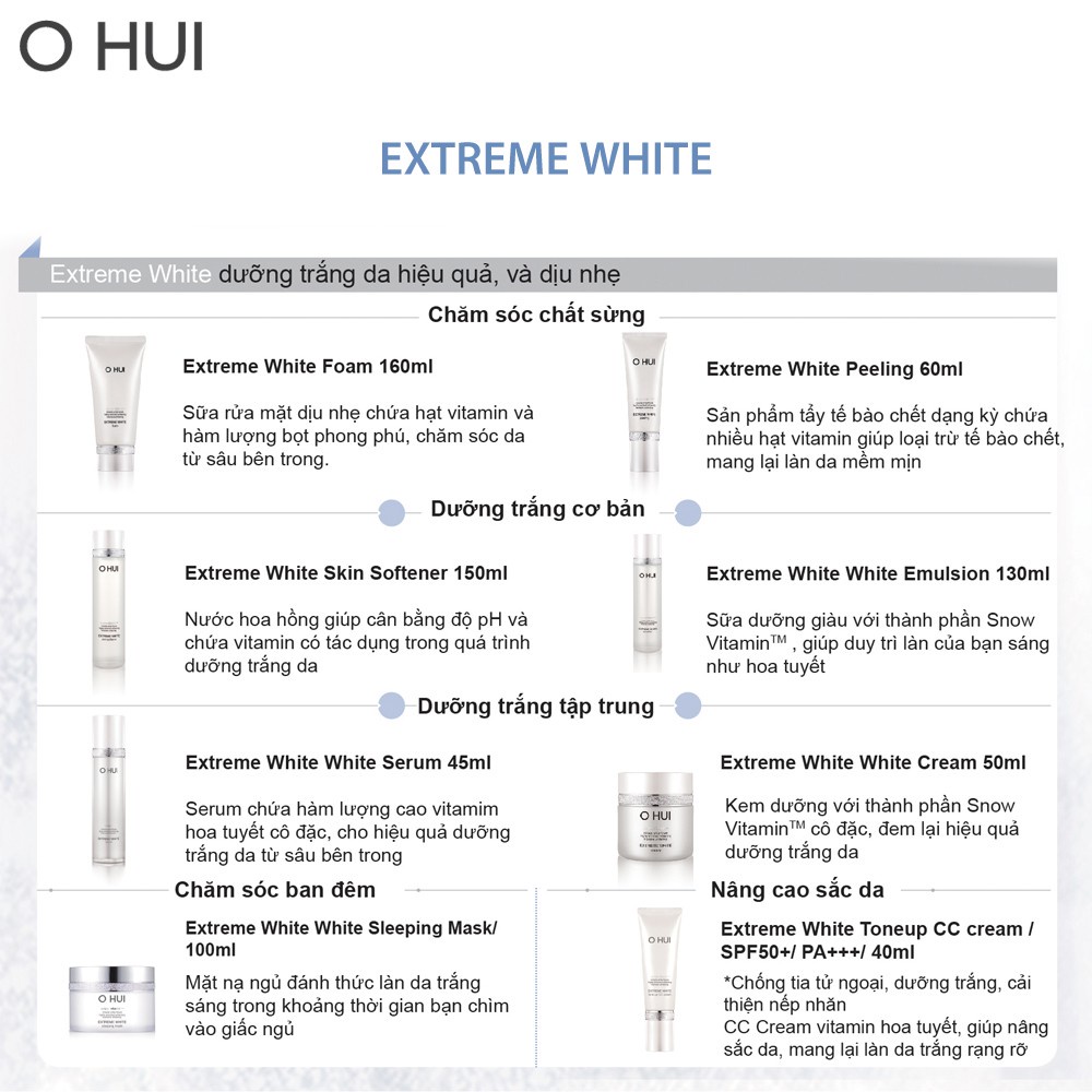 [Mã VISAPREMIUM giảm 150K]Bộ dưỡng trắng da sáng rạng rỡ OHUI Extreme White Cream Special Set
