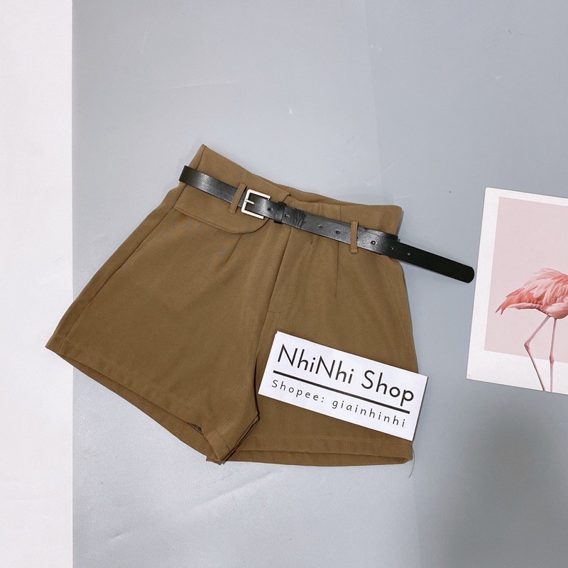 Xả hàng - Quần short vải kèm đai, Quần đùi nữ cạp cao QS199 - NhiNhi Shop