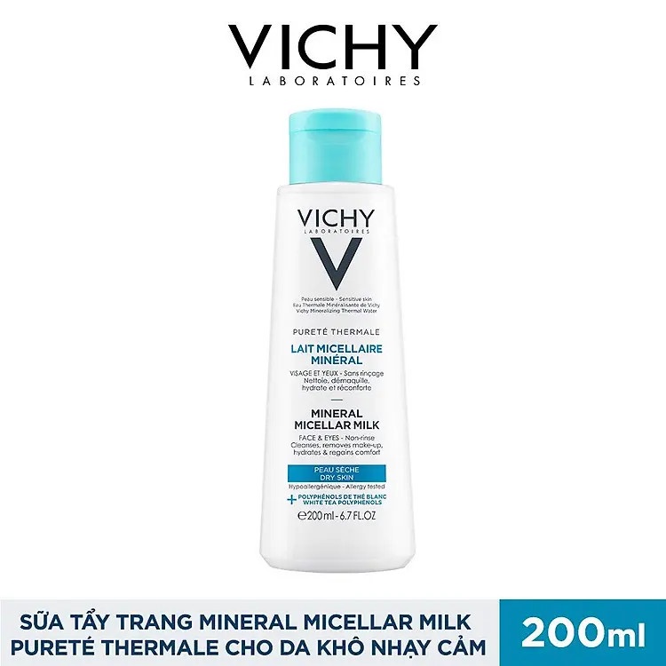 Sữa Tẩy Trang Giàu Khoáng Cho Da Khô Nhạy Cảm Vichy Pureté Thermale Mineral Micellar Milk For Dry Skin 200ml